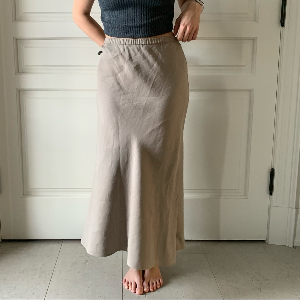 Eileen Fisher Tan Linen / Silk Midi Skirt